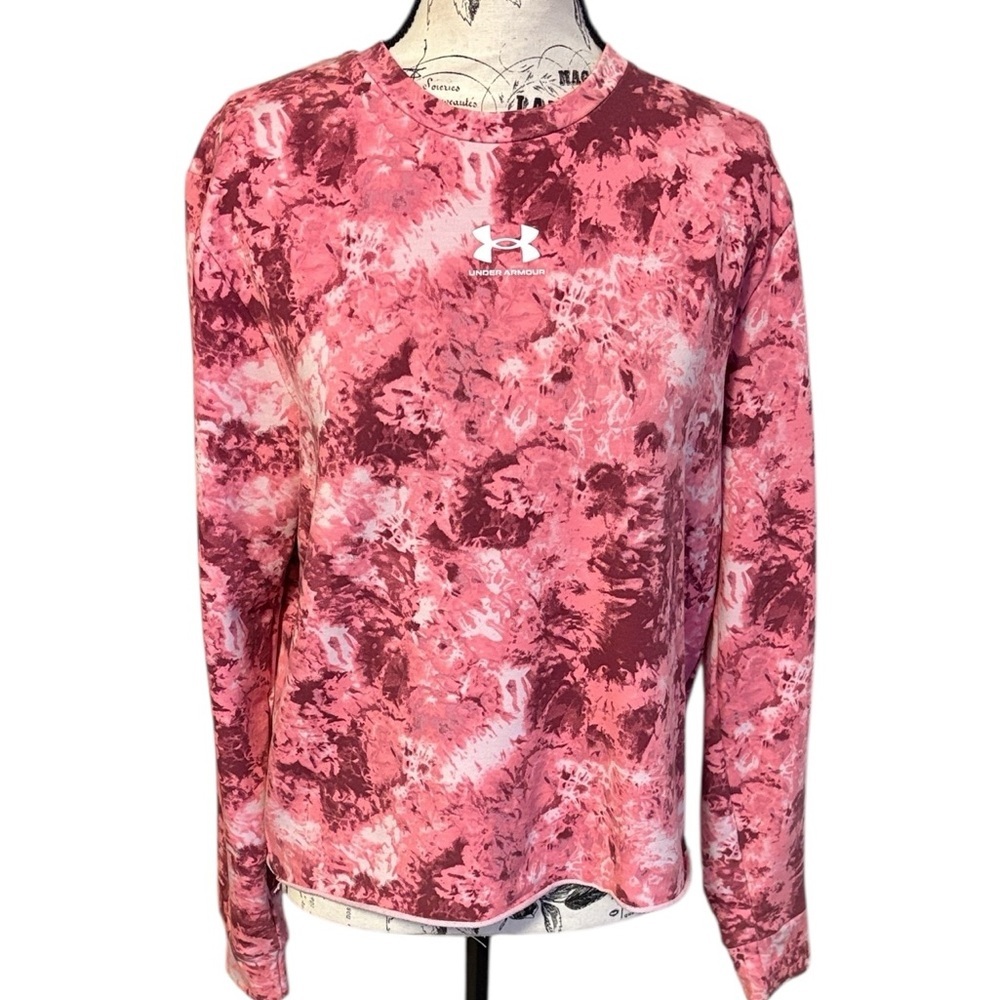 Under Armour Women's Rival Terry Print Camo Top Crew Neck Pink Size M